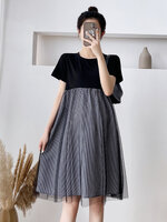 เดรสคลุมท้องแฟชั่นสบายๆ แขนสั้น แต่งด้วยผ้าตาข่ายด้านนอก น่ารัก แบบดูดีมาก M L XL XXL