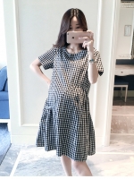 ชุดคลุมท้องแฟชั่นลายสก๊อต ทำระบายต่างระดับแบบน่ารัก รอบท้องใหญ่ใส่ได้ถึงคลอด M L XL XXL