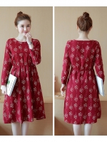 ชุดคลุมท้องน่ารัก แขนยาว ลายช่อดอกไม้ สีแดง ผ้านิ่ม เนื้อดี มีกระเป๋าาข้าง M,L,XL,XXL