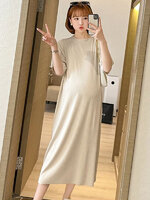 เดรสคลุมท้องแฟชั่นสบายๆ แขนสั้น ดูดี ผ้าทิ้งตัว มีน้ำหนัก เนื้อดีค่ะ M L XL XXL