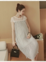 เดรสคลุมท้องแนวเกาหลี อัดพรีท ลายจุด ด้านบนซีทรู น่ารักฝุดๆ M,L,XL,XXL