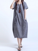 เดรสคนท้องเกาหลี ทรงยาว ใส่สบาย กระเป๋า 2สไตล์ ผ้าฝ้ายบางสบาย M,L,XL,XXL