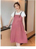 เดรสคลุมท้องแฟชั่นเอี๊ยมหลอก สายหนัง มีกระเป๋าข้าง ช่วงท้องปรับขนาดได้ สีและแบบสวยมาก M L XL XXL