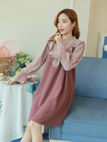 เดรสคลุมท้องแฟชั่นแขนยาวระบายที่อกและแขน ผ้าเนื้อดี สีสวยมาก M L XL,XXL