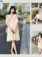 เดรสคลุมท้องแฟชั่นเกาหลี ปกกะลาสีเรือ ผ้าชีฟองอัดพรีท มีซับใน ชุดสวยเนื้อดีมาก M L XL XXL