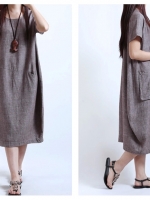 เดรสคนท้องเกาหลี ทรงยาว ใส่สบาย กระเป๋า 2สไตล์ ผ้าฝ้ายบางสบาย M,L,XL,XXL