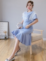 เดรสคลุมท้องแฟชั่นเกาหลี แบบวินเทจ ผ้านิ่ม เปิดให้นมแนวนอน แต่งช่วงไหล่ให้ดูน่ารัก M L XL XXL