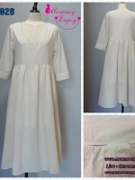 ชุดคุลมท้องเปิดให้นม คอวี แขน 4 ส่วน ผ้าฝ้าย สีขาว ใส่สบาย น่ารักค่ะ M,L,XL,XXL