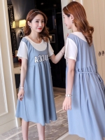 เดรสคลุมท้องแฟชั่นสไตล์เอี๊ยมหลอก ลายน่ารัก ผ้านิ่ม สีพาสเทลน่ารัก M L XL,XXL