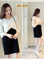ชุดเดรสคลุมท้อง แฟชั่นเกาหลี ขาว ดำ ผ้าหนา เรียบหรู M,L,XL,XXL