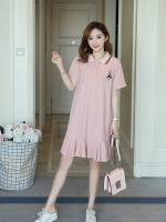 เดรสคลุมท้องแฟชั่นเกาหลี ผ้ายืด คอโปโล ทรงหางปลา น่ารักมากค่ะ M L XL XXL