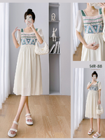 ชุดคลุมท้องแฟชั่นเกาหลี ช่วงอกไหมพรมโครเชต์ ลายน่ารัก ช่วงอื่นเป็นผ้าชีฟอง เบาสบายใส่แล้วไม่ร้อน มีซับใน M L XL XXL