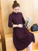 ชุดคลุมท้องแฟชั่นเกาหลีแขนยาว คอปก กระดุมหน้าแกะได้ ลายสก๊อตสีสวย เนื้อผ้าใส่สบาย M L XL XXL