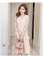 ชุดคลุมท้องเดรสลูกไม้ ช่วงแขนซีทรู ช่วงกระโปรงอัดพรีทสวยงาม ผูกโบว์ด้านข้างสวยงาม M L XL XXL