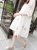 ชุดคลุมท้องแฟชั่นแขน4 ส่วน ผ้าเนื้อนิ่มมาก พิมพ์ลายดอกไม้สวย M L XL XXL 3XL