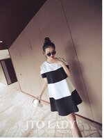 เดรสคนท้อง เปิดไหล่ ขาว-ดำ น่ารัก เรียบหรู L,XL