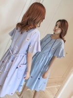 ชุดคลุมท้องแฟชั่นเกาหลี พิมพ์ลายสวย ผ้าเนื้อดี ใส่สบายไม่ร้อน มีกระเป๋าข้าง เชือกปรับขนาดครรภ์ M L XL XXL