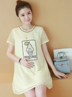 เดรสคลุมท้องสไตล์เกาหลี ผ้าไหมแก้ว ลายน่ารัก มีซับในทั้งชุด M,L,XL,XXL