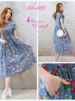 ชุดคลุมท้องยาว สีฟ้าลายดอกไม้ มีสายรัดเอว เพิ่มความน่ารัก M,L,XL,XXL