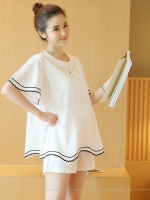 ชุดเสื้อคลุมท้อง+กางเกงขาสั้น ผ้าเนื้อละเอียด แขนระบาย กางเกงปรับขนาดครรภ์ได้ M,L,XL,XXL