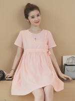 ชุดคลุมท้อง ผ้าเบาสบาย เชือกรูดผูกข้าง ประดับกระดุมข้าง สีชมพู M,L,XL,XXL