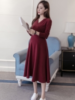 ชุดคลุมท้องแฟชั่นเกาหลี แขนยาว ผ้ายืดเนื้อนิ่ม เนื้อผ้าคุณภาพดี มีเชือกปรับขนาดครรภ์ M L XL XXL