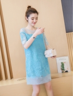 เดรสคลุมท้องแฟชั่น ซีทรู ปักลายมงกุฎประดับด้วยลูกปัด มีซับใน M,L,XL,XXL