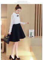 ชุดคลุมท้อง แขนยาวด้านบนเป็นลูกไม้สีขาว โบว์ที่คอ น่ารักเรียบร้อยแบบลงตัว M,L,XL,XXL