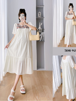 ชุดคลุมท้องแฟชั่นเกาหลี ช่วงอกไหมพรมโครเชต์ ลายน่ารัก รุ่นแถบใหญ่ สวยมาก ช่วงอื่นเป็นผ้าชีฟอง เบาสบายใส่แล้วไม่ร้อน มีซับใน M L XL XXL