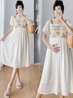 ชุดคลุมท้องแฟชั่นเกาหลี ช่วงอกไหมพรมโครเชต์ ลายน่ารัก ช่วงอื่นเป็นผ้าชีฟอง เบาสบายใส่แล้วไม่ร้อน มีซับใน M L XL XXL