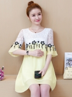 เดรสคลุมท้อง แบบน่ารัก ผ้าชีฟอง ด้านบนเป็นผ้าลูกไม้ มีซับใน M L XL,XXL