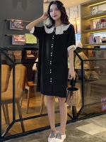 เดรสคลุมท้องแฟชั่น ทรงตุ๊กตา คอบัว กระดุมเปิดให้นมได้ ช่วงปก ทำย่นเพิ่มความน่ารัก M L XL XXL