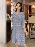 เดรสคลุมท้องแฟชั่นผ้าชีฟอง อัดพรีท ลายจุดน่ารักลงตัว แขนระบาย รอบท้องใหญ่ใสได้ถึงคลอด M L XL XXL