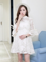 ชุดคลุมท้องแฟชั่น ลูกไม้ขาวครีม แขน3ส่วน แขนระบายสวยเริ่ด พร้อมชุดซับใน M,L,XL