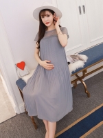 เดรสคลุมท้องแนวเกาหลี อัดพรีท สีเทาหมอก ด้านบนซีทรู น่ารักฝุดๆ M,L,XL,XXL