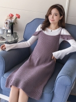 ชุดคลุมท้องแฟชั่นเกาหลี เอี๊ยม+เสื้อ ผ้าไหมพรม แขนทรัมเป็ต ใส่สวย ขยายได้เยอะ