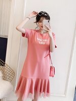 ชุดคลุมท้องแฟชั่นแขนสั้น ต่อระบายด้วยผ้าตาข่าย ลายน่ารัก ผ้านิ่มใส่สบายดีมากเลยค่ะ M L XL XXL