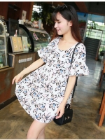 ชุดคลุมท้อง ลายดอกไม้หวานๆ ขาวชมพู S,M,L,XL