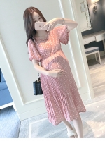 เดรสคลุมท้องแฟชั่น ชุดผ้าชีฟอง ช่วงกระโปรงอัดพรีท ซับในทั้งชุด M,L,XL,XXL