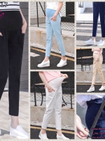 กางเกงคนท้องแฟชั่นเกาหลี 7ส่วน มีกระเป๋าข้างและกระเป๋าหลัง มีผ้าพยุงครรภ์และสายปรับขนาดครรภ์ M,L,XL,XXL