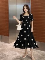 เดรสคลุมท้องแฟชั่นผ้าชีฟอง ช่วงอกสม๊อค แขนตุ๊กตา ด้านหลังผูกโบว์ น่ารักมากค่ะ M L XL XXL