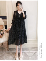 เดรสคลุมท้องแฟชั่น ผ้าชีฟองลายจุด แขน4 ส่วน ทำระบายปลายแขน ผ้านิ่ม มีซับใน ใส่สบายถึงคลอด M L XL XXL