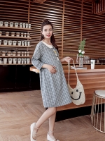 ชุดคลุมท้องสไตล์เกาหลีแขน4ส่วน ลายน่ารัก สีพาสเทล คอบัว มีเชือกปรับขนาดครรภ์ M L XL XXL