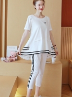 ชุดเสื้อ+กางเกง 5ส่วน ลายเส้นสปอต ดูคล่องตัว กระเป๋าหลอก เบาสบาย น่ารัก M,L,XL,XXL