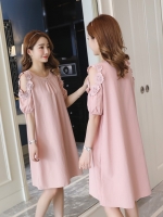 เดรสคลุมท้องแฟชั่นเปิดแขน ประดับด้วยดอกไม้ ผ้าฝ้าย ผ้าเบาสบาย M L XL,XXL