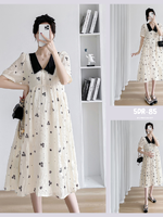 ชุดคลุมท้องแฟชั่นเกาหลี อัดพรีท คอปก กระดุมเปิดให้นมได้ ลายดอกไม้ น่ารักใส่สบาย มีซับใน M L XL XXL