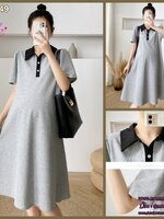 เดรสคลุมท้องแฟชั่นสบายๆ คอปก กระดุมเปิดให้นมได้ ใส่ดี ไม่ร้อน ผ้าเนื้อนิ่ม M L XL XXL