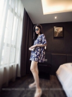 ชุดคลุมท้อง ลายดอกไม้หวานๆ น้ำเงิน-ชมพู S,M,L,XL