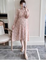 เดรสคลุมท้องแฟชั่น แขนจั้ม3ส่วน ผ้าชีฟองอัดพรีทเล็กช่วงบน สวยมาก มีซับใน มีเชือกผูกอิสระ M L XL XXL