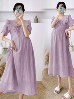 ชุดคลุมท้องแฟชั่นเกาหลี ผ้าย่น เบาสบาย ไม่ร้อน มีซับใน ผูกเชือกที่อก กระดุมแกะเปิดให้นมได้ ชุดสวยน่ารัก ใส่ได้หลากหลายโอกาส M L XL XXL